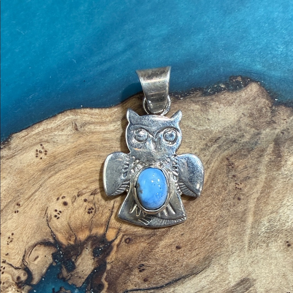 Silver Owl Pendant with Golden Hill Turquoise